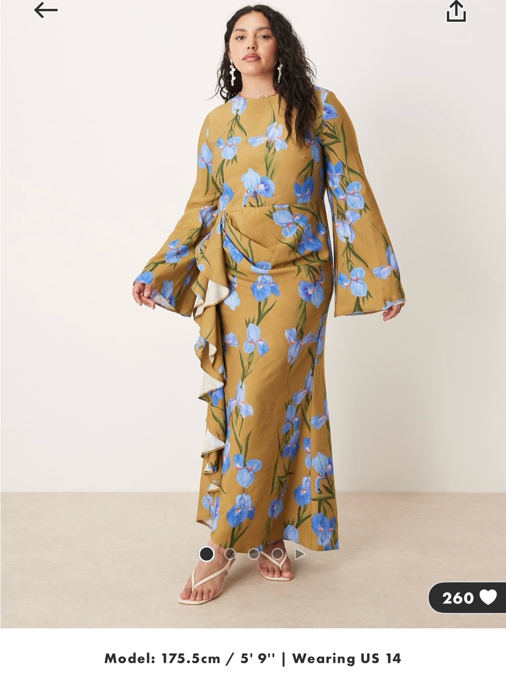 ASOS Curve Mustard Maxi Dress with Blue Floral Print